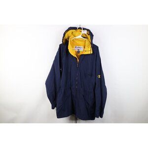 Vintage 90s Champion Mens Medium Spell Out Hooded Windbreaker Parka Jacket Blue